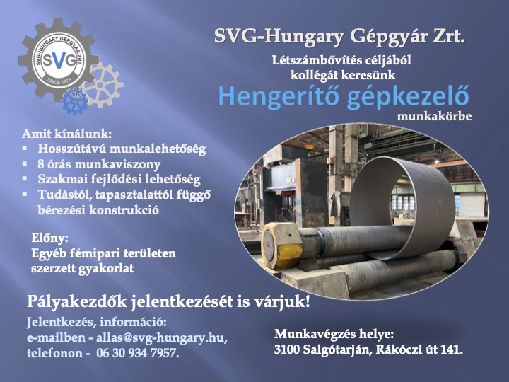 hengerítő gépkezelő állás