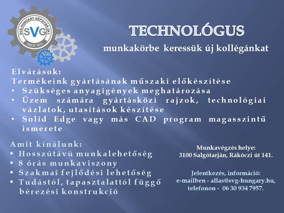 technológus állás