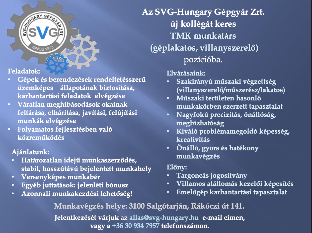 TMK munkatárs állás